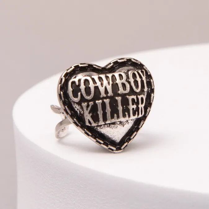Western Heart Cowboy Killer Engraved Cuff Ring