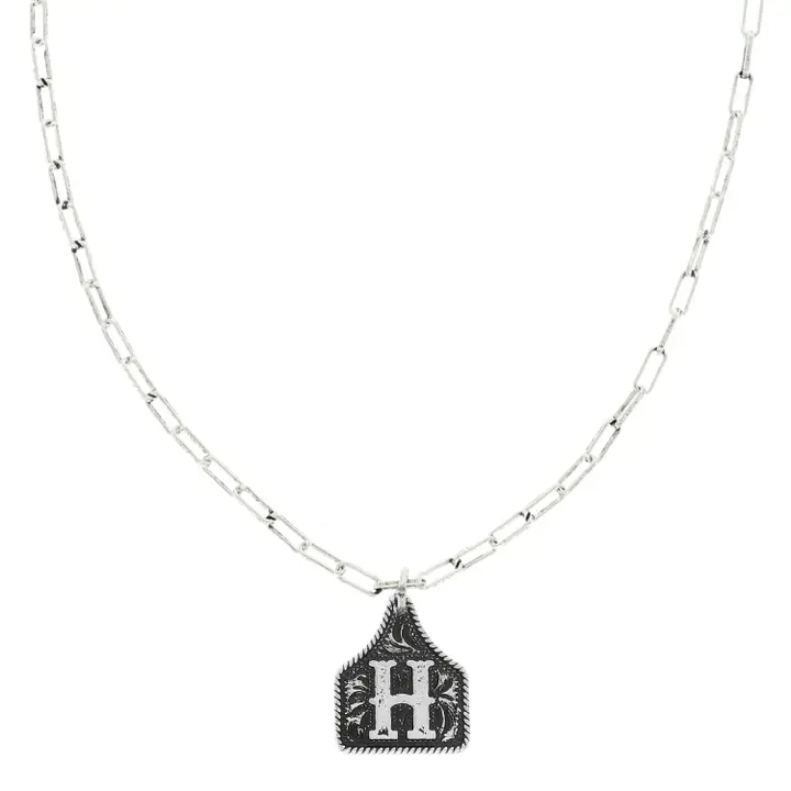 Western Initial Cattle Tag Pendant Necklace ~ H