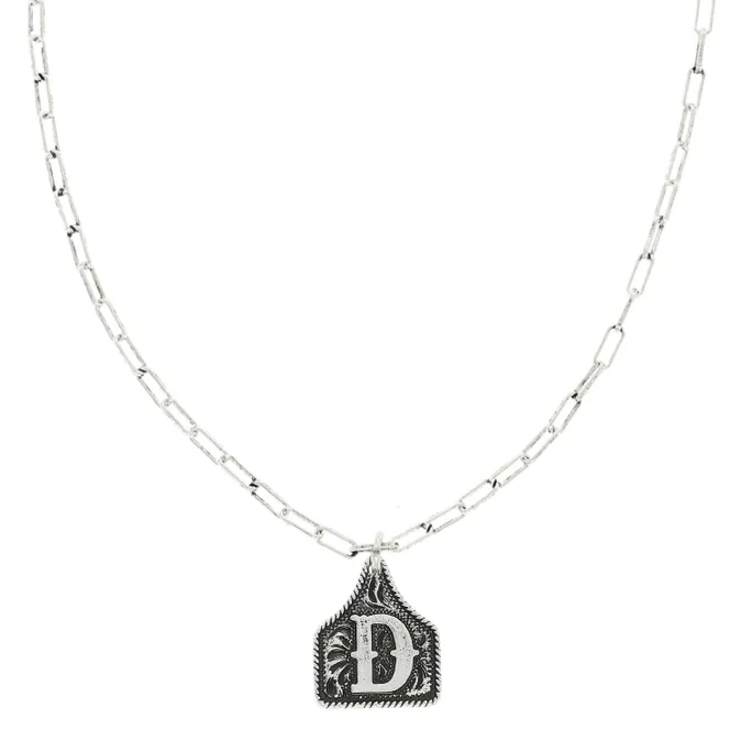 Western Initial Cattle Tag Pendant Necklace ~ D - Image 2
