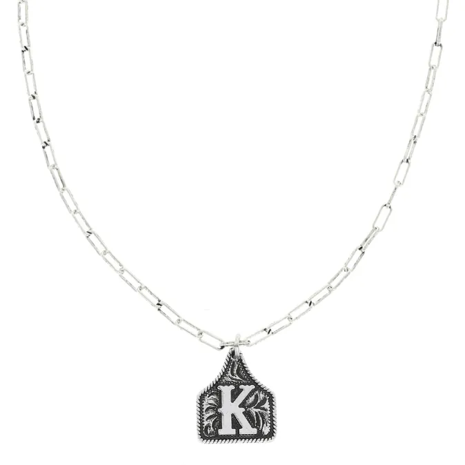 Western Initial Cattle Tag Pendant Necklace ~ K - Image 2