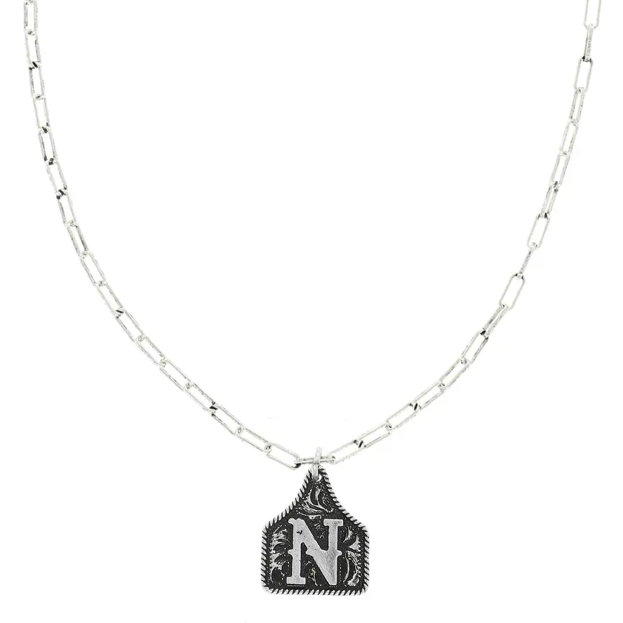 Western Initial Cattle Tag Pendant Necklace ~ N