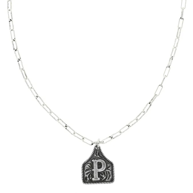 Western Initial Cattle Tag Pendant Necklace ~ P - Image 2