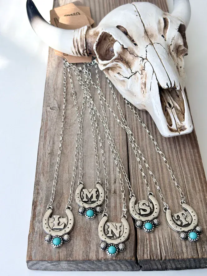 Western Initial Horseshoe Necklace - Image 3