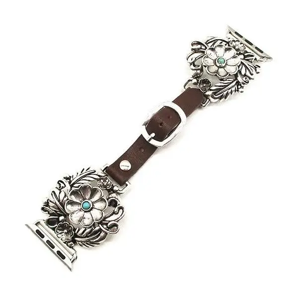 Western Leather Watch Band ~ Flower