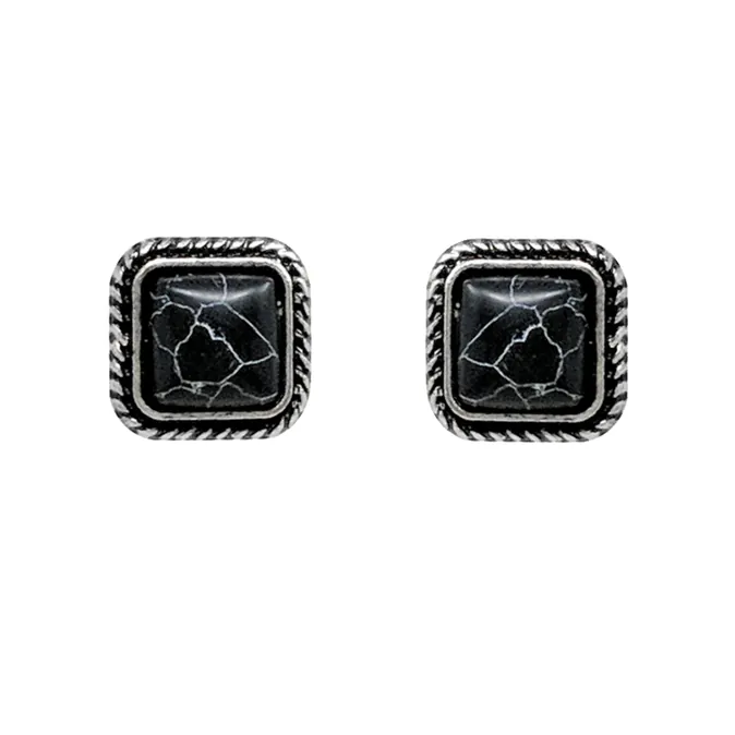 Western Navajo Square Earrings - Black