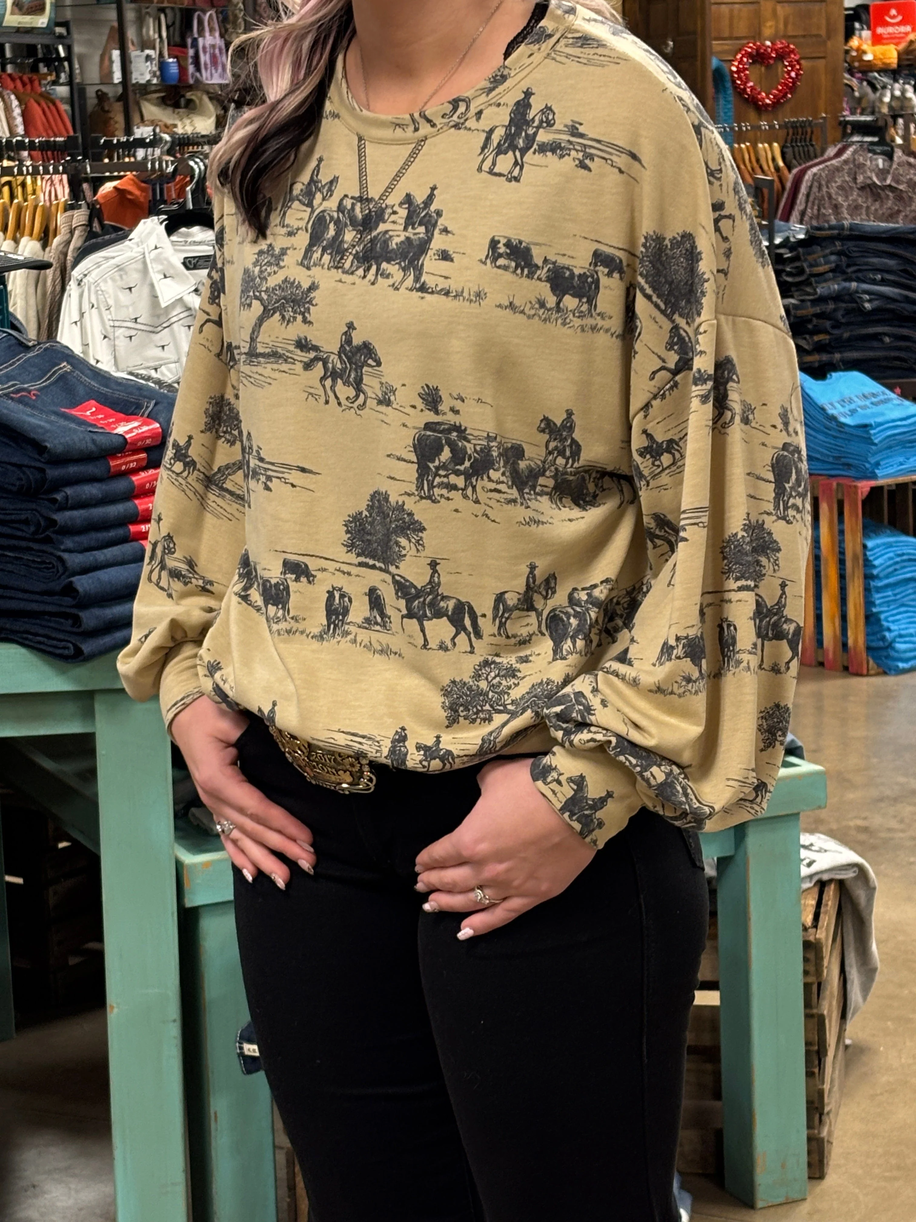 Western Print Long Sleeve Tee - Image 4