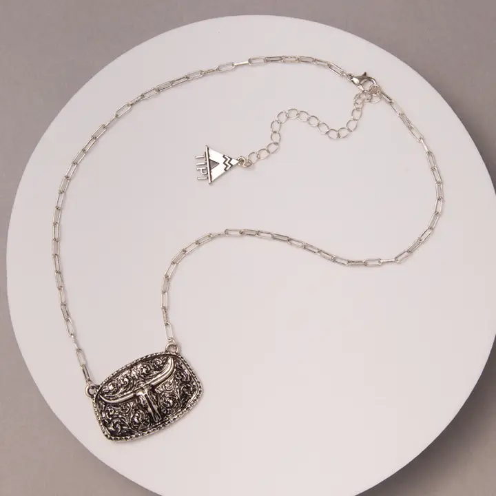 Western Steer Head Plate Necklace
