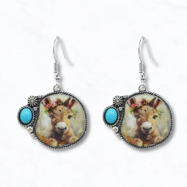 Western Style Foal Portrait Drop Earrings