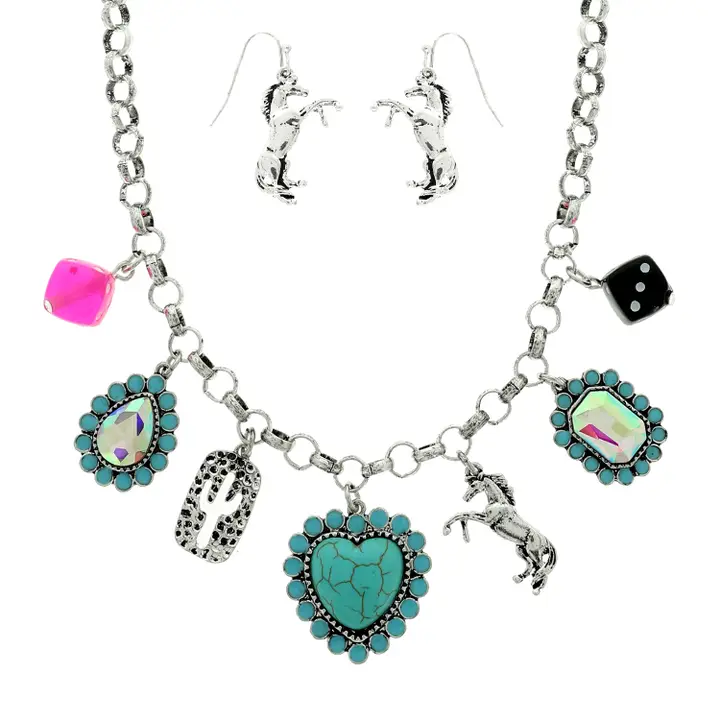 Western Theme Jeweled Charm Necklace Set