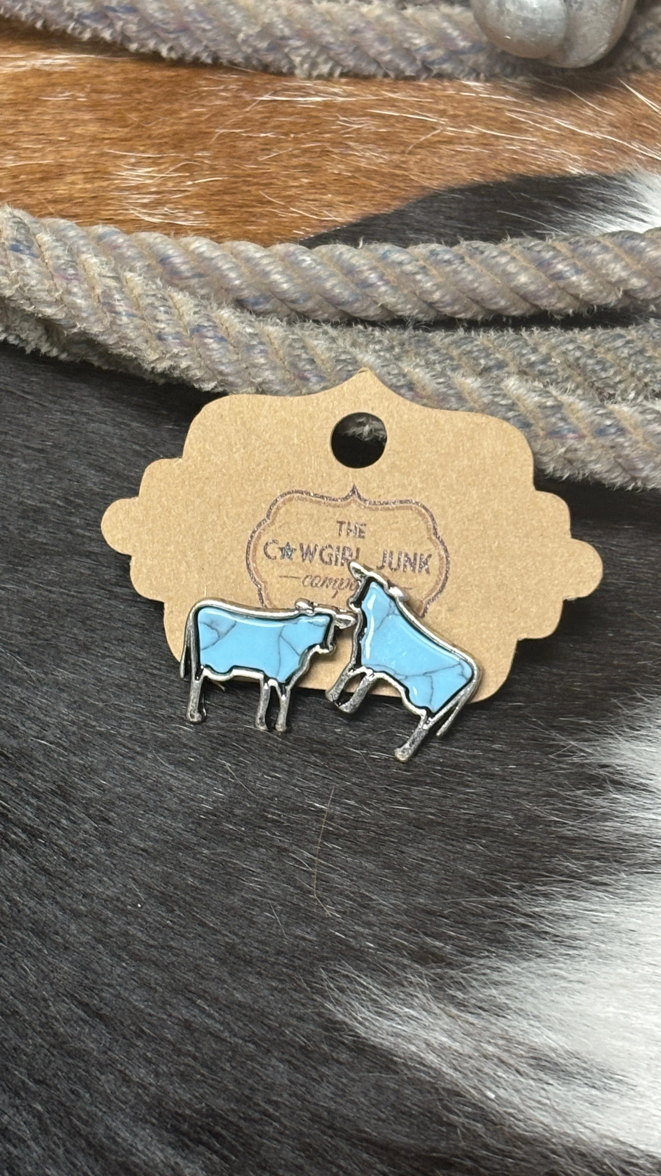 Western Turquoise Animals Stud Earrings ~ Cow