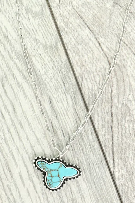 Western Turquoise Cow Head Pendant Necklace - Image 2