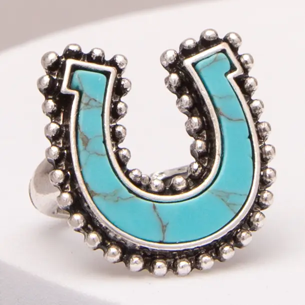 Western Turquoise Inlay Horseshoe Ring