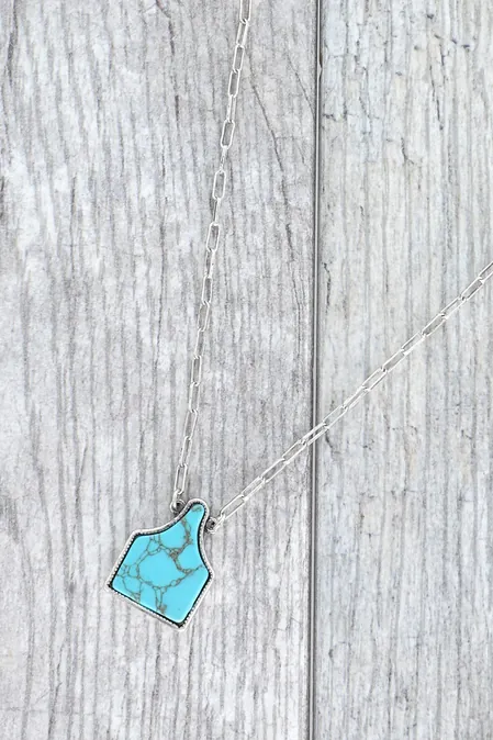 Western Turquoise Stone Cattle Tag Pendant Necklace - Image 2