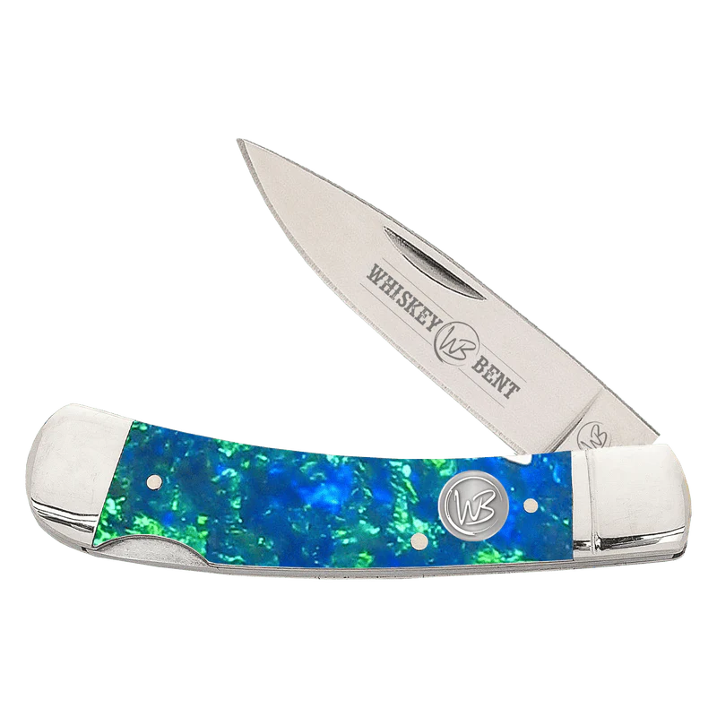 Whiskey Bent Knife ~ Lock Blade ~ Blue Green Opal