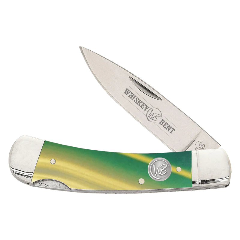 Whiskey Bent Knife ~ Lock Blade ~ Green Gold Opal