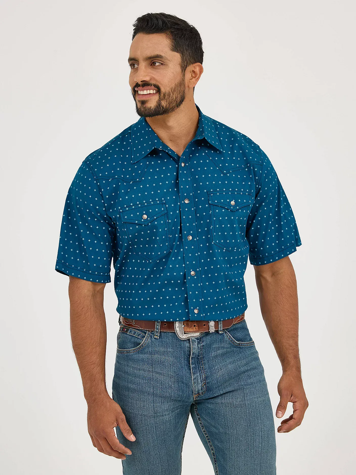 Wrangler 20X Competition Shirt ~ Turquoise Cross