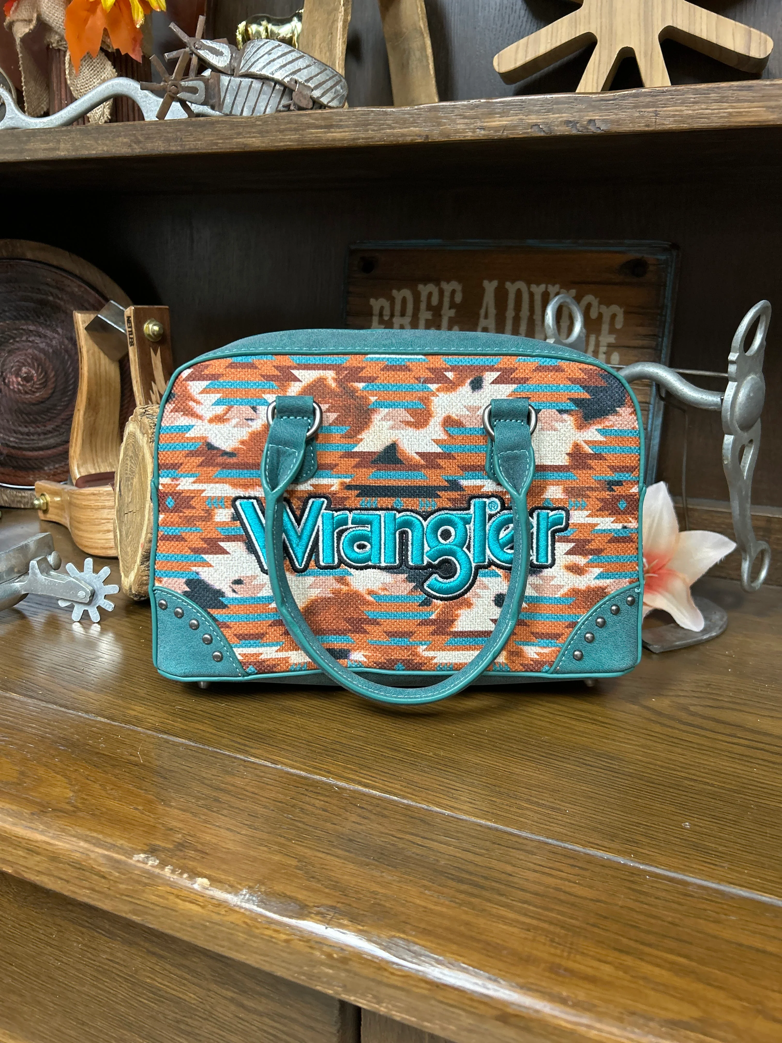Wrangler Aztec Print Satchel/Crossbody - Turquoise