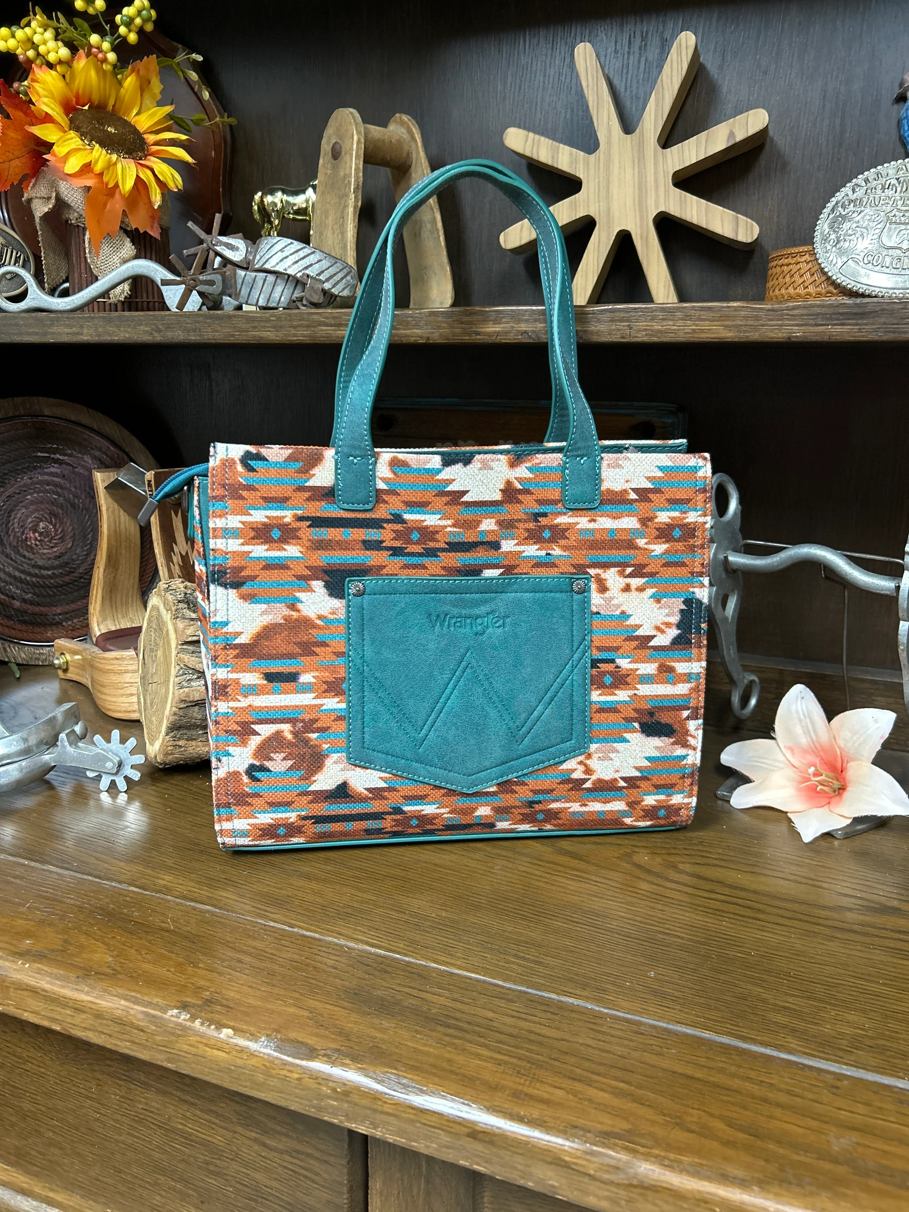 Wrangler Aztec Print Tote/Crossbody - Turquoise - Image 2