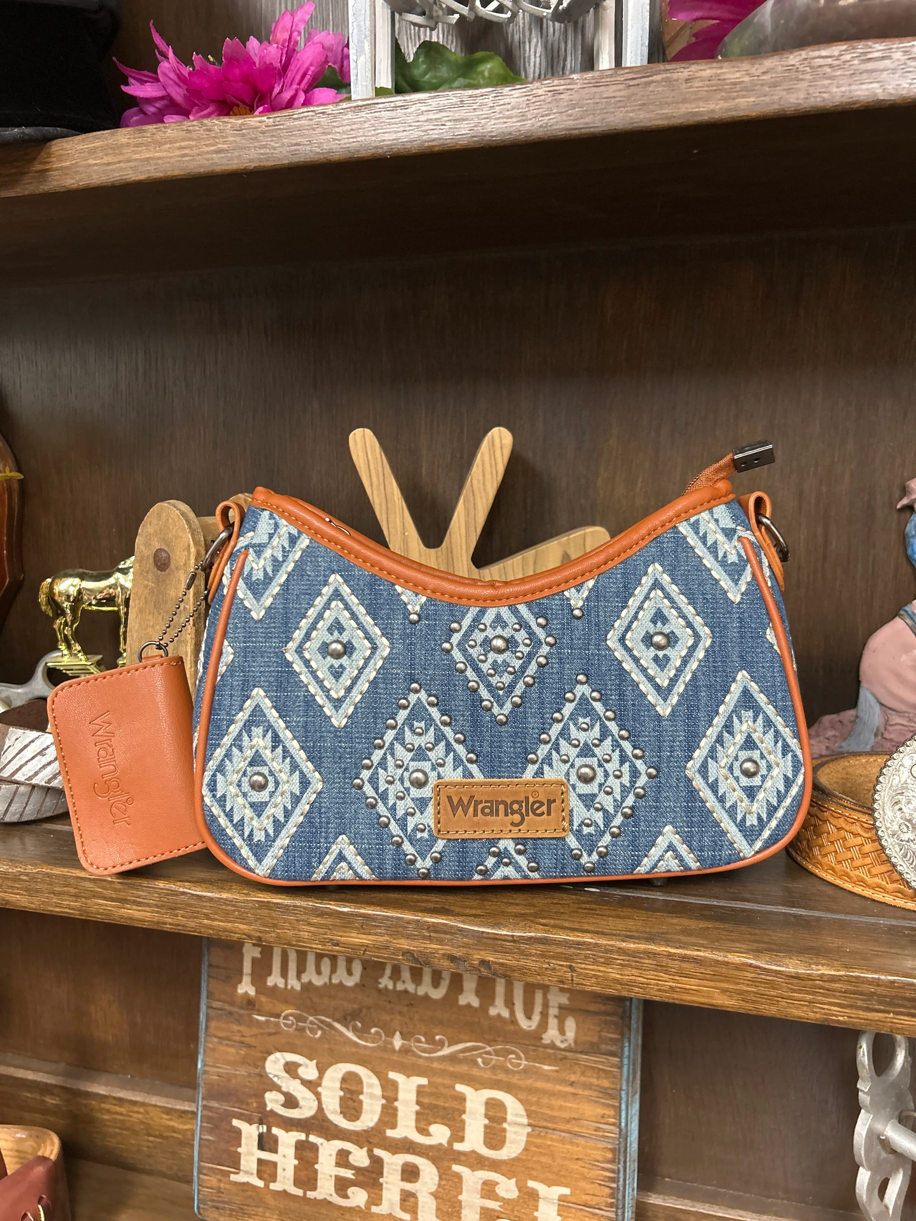 Wrangler Aztec Studded Shoulder Bag with Mini Pouch - Image 2