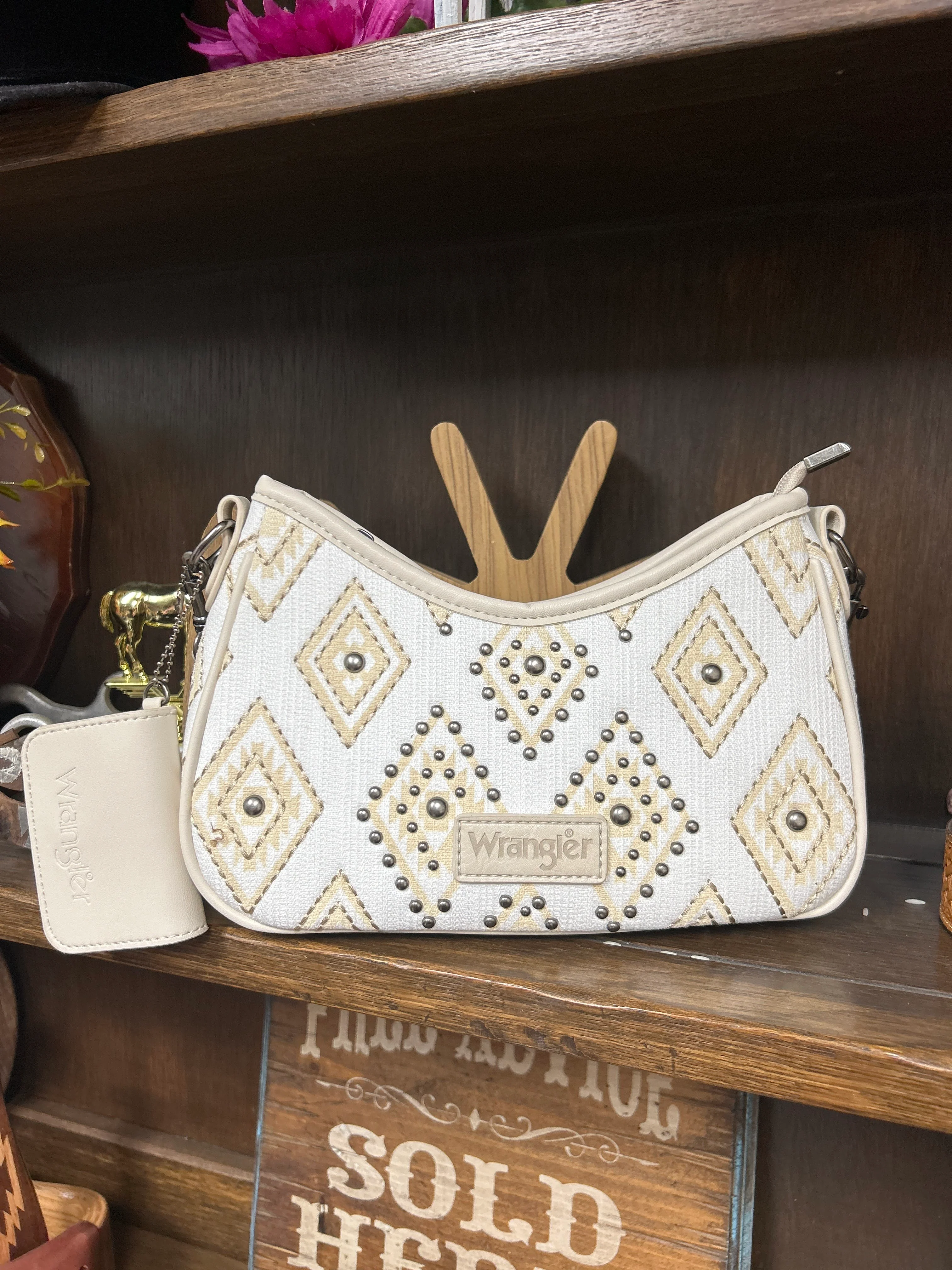 Wrangler Aztec Studded Shoulder Bag with Mini Pouch - Image 3