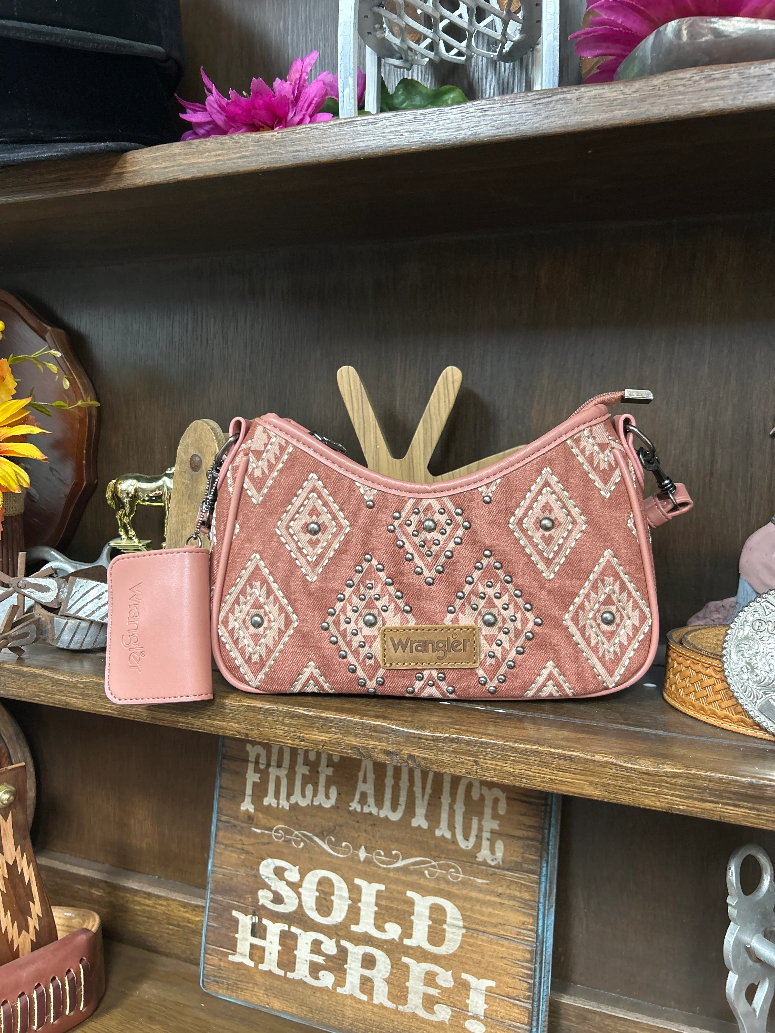 Wrangler Aztec Studded Shoulder Bag with Mini Pouch - Image 4