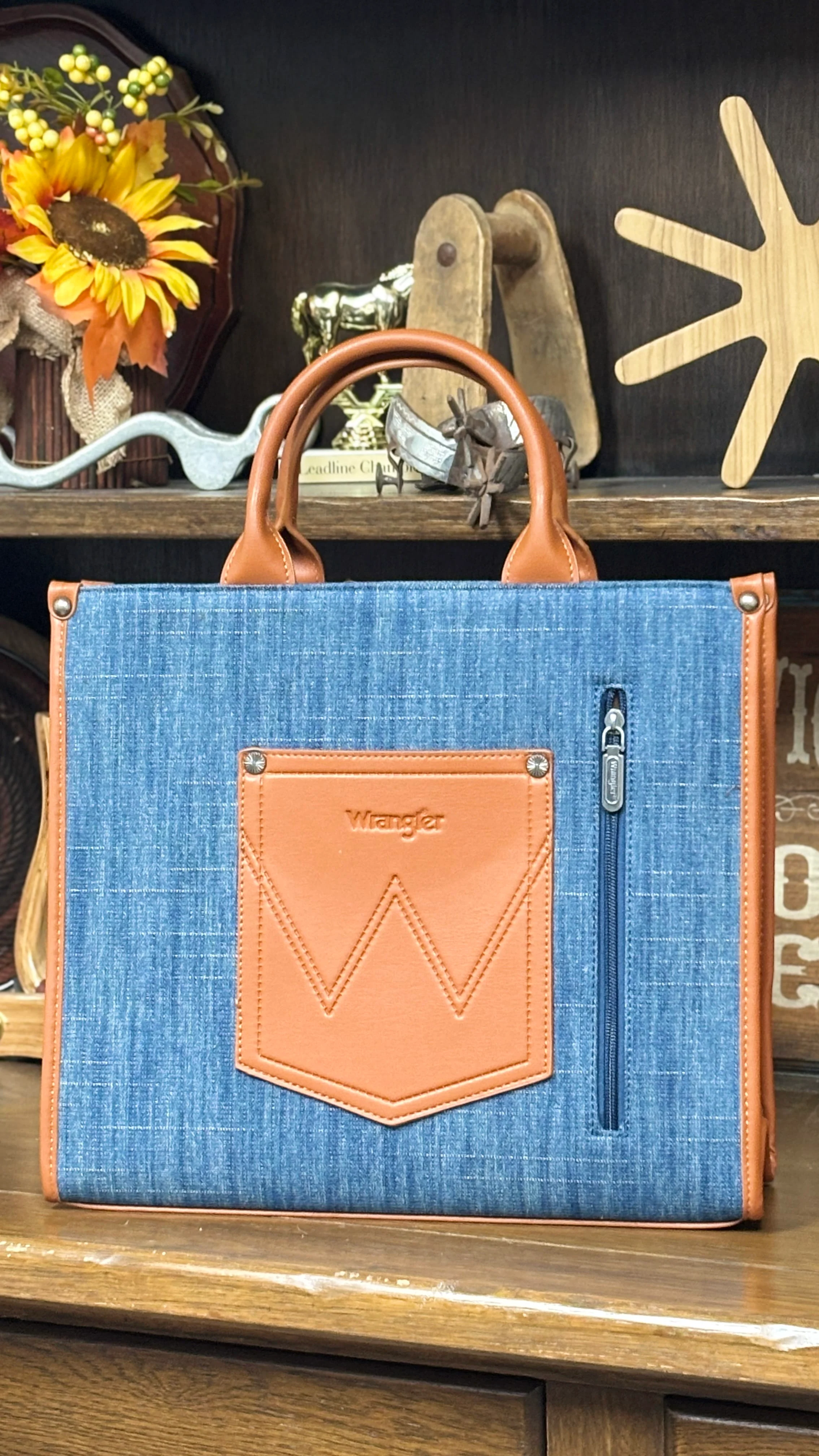 Wrangler Aztec Studded Tote/Crossbody ~ Jean - Image 3