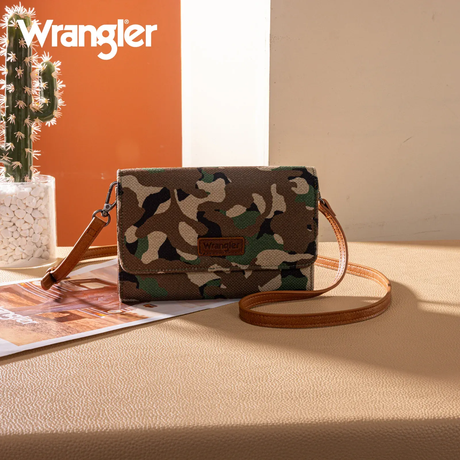 Wrangler Camo Print Canvas Clutch/Crossbody - Green - Image 2