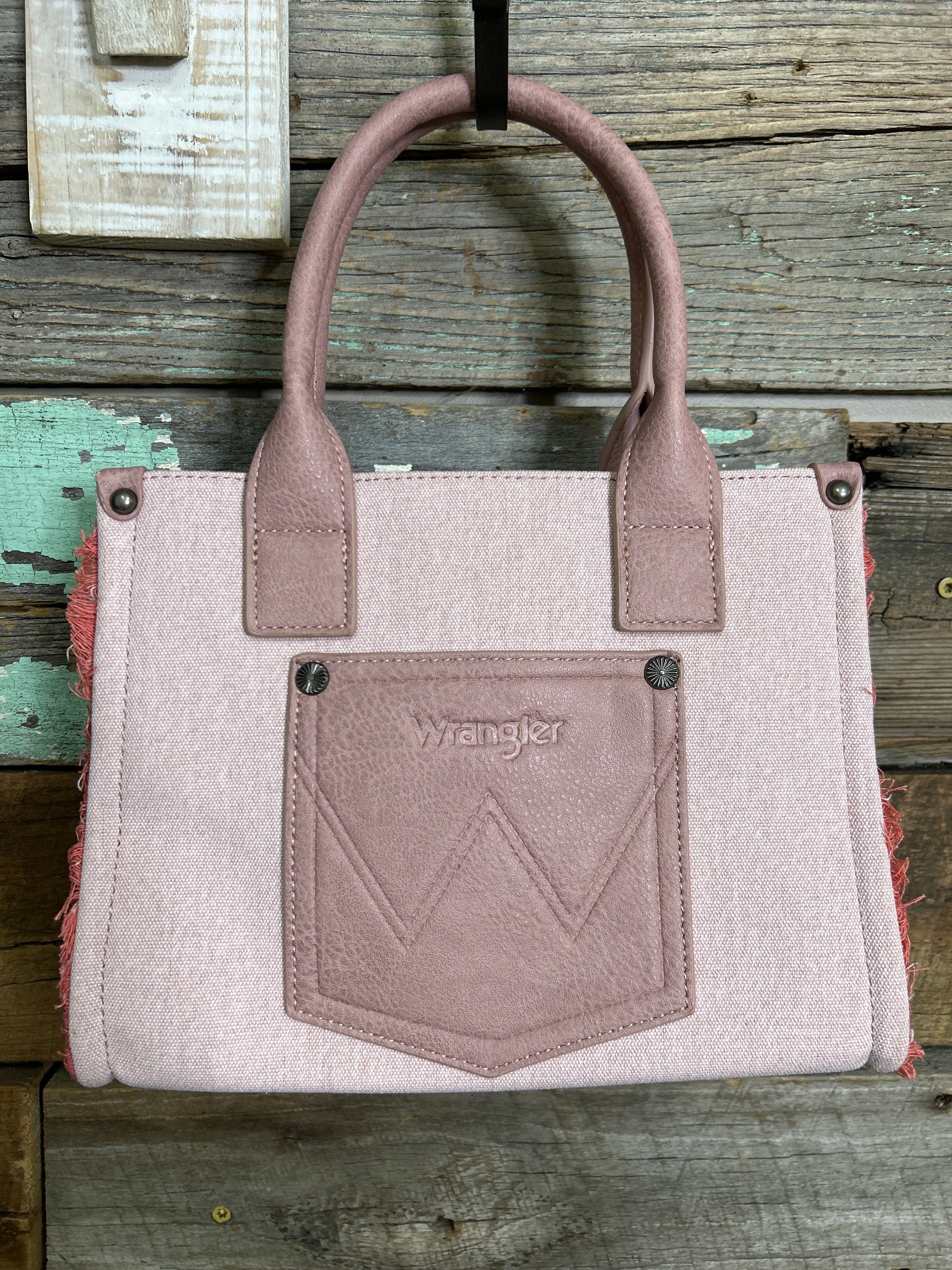 Wrangler Canvas Braided Fringe Tote Bag ~ Pink - Image 2