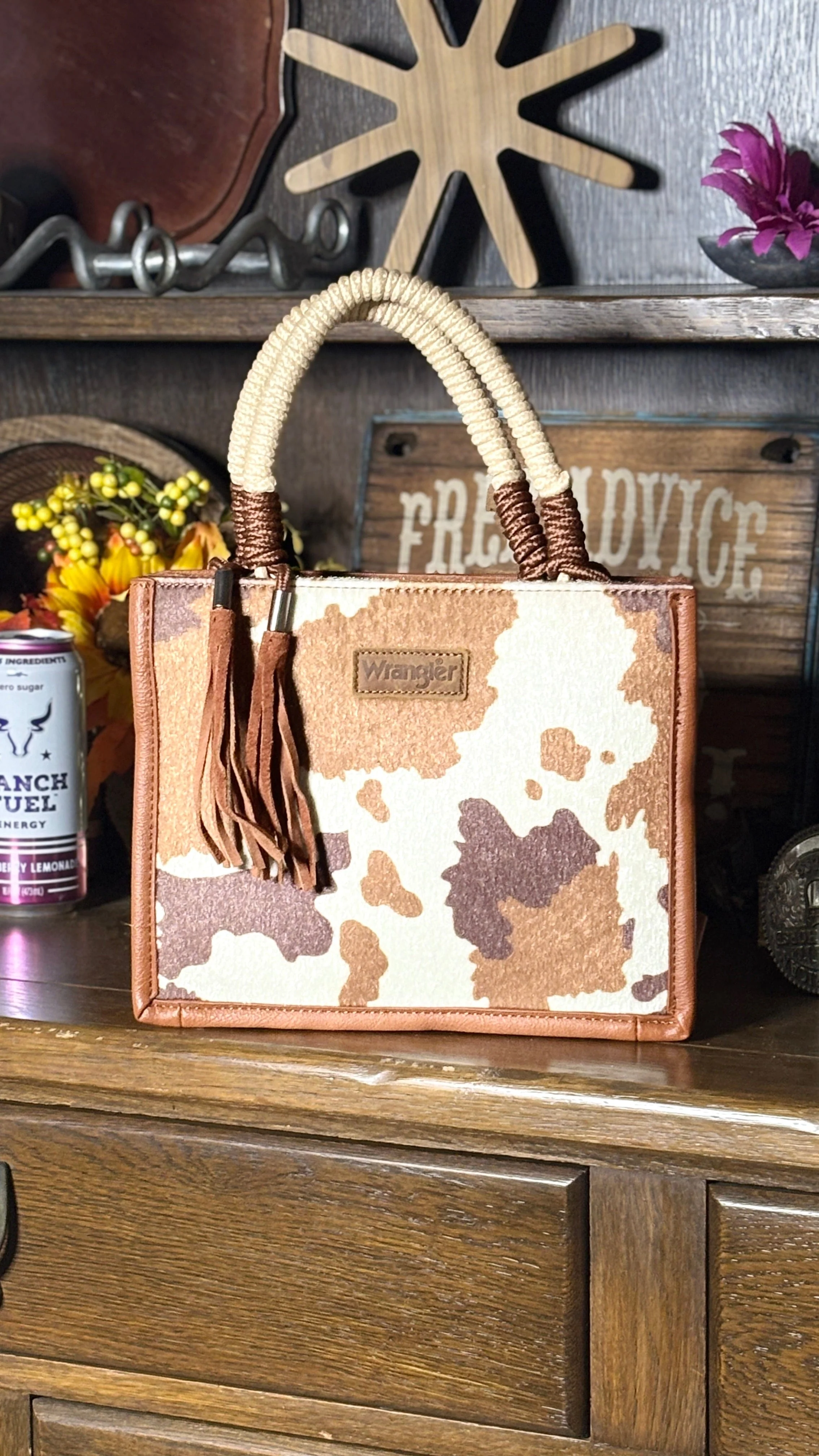 Wrangler Cow Print Tote/Crossbody ~ Brown