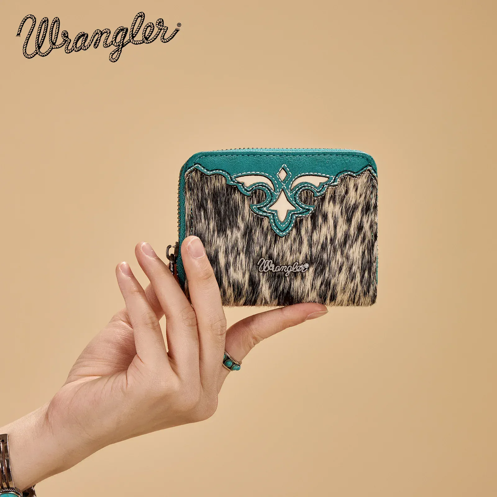 Wrangler Cowhide Zip-Around Wallet ~ Turquoise - Image 2