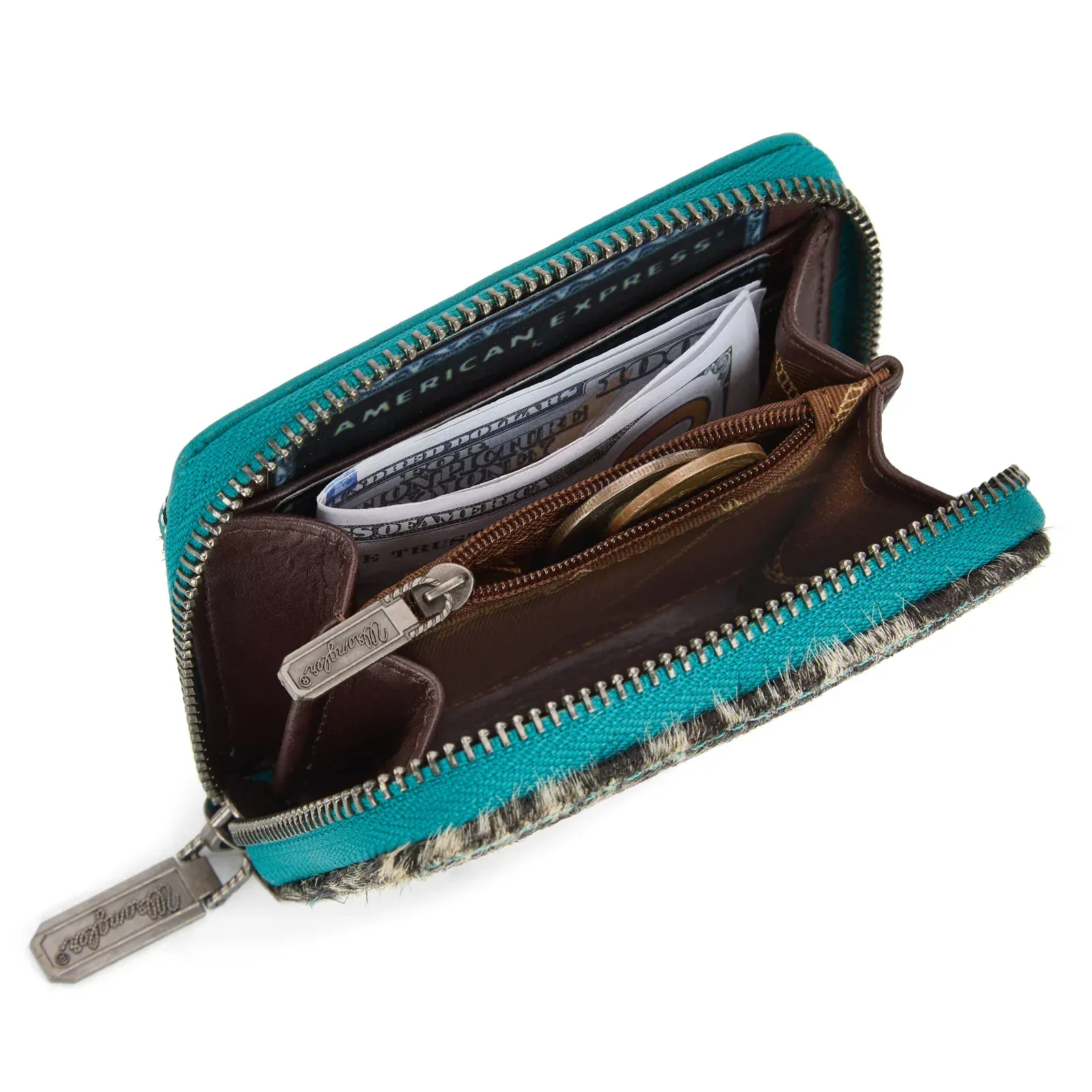 Wrangler Cowhide Zip-Around Wallet ~ Turquoise - Image 3