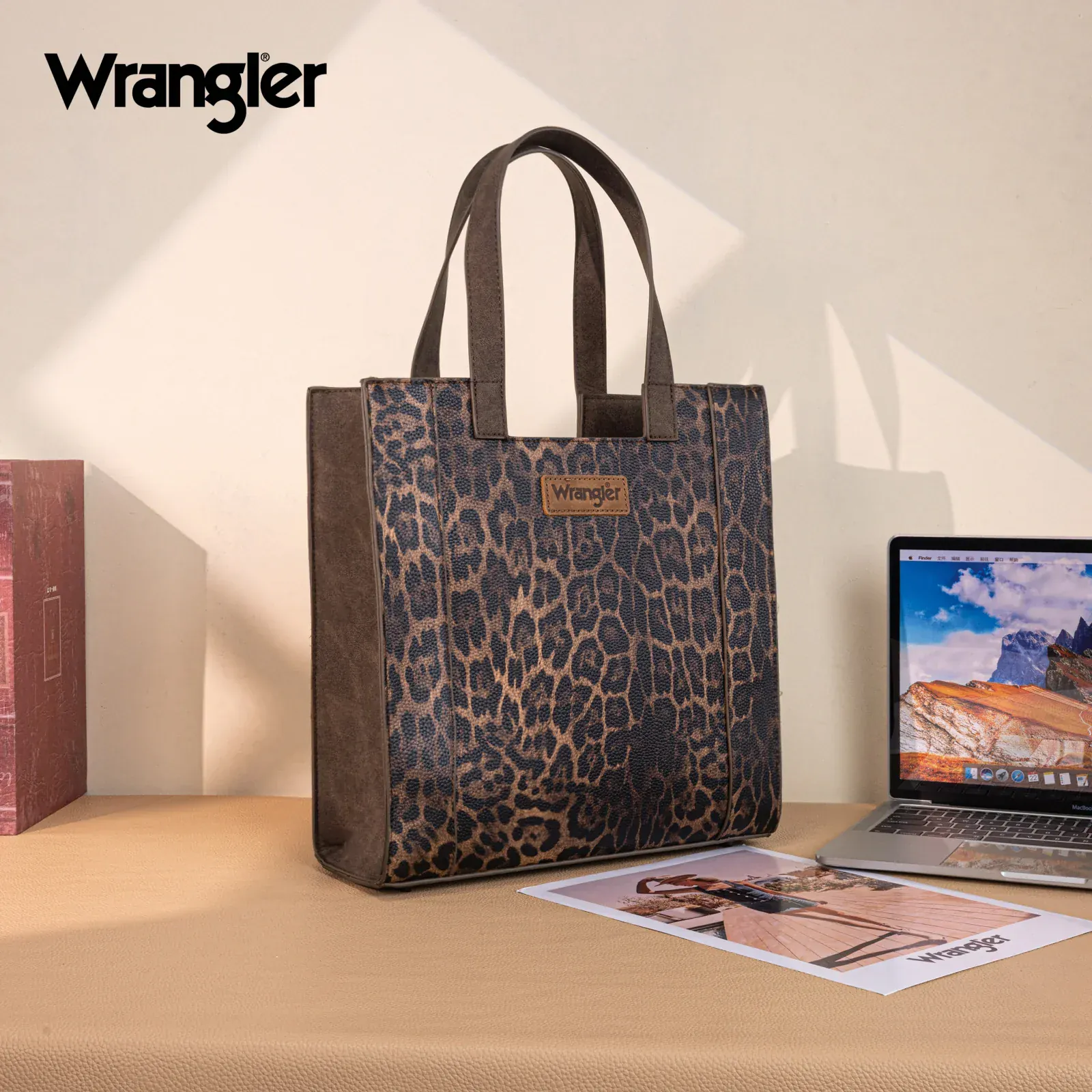 Wrangler Leopard Print Tote Bag- Coffee - Image 2