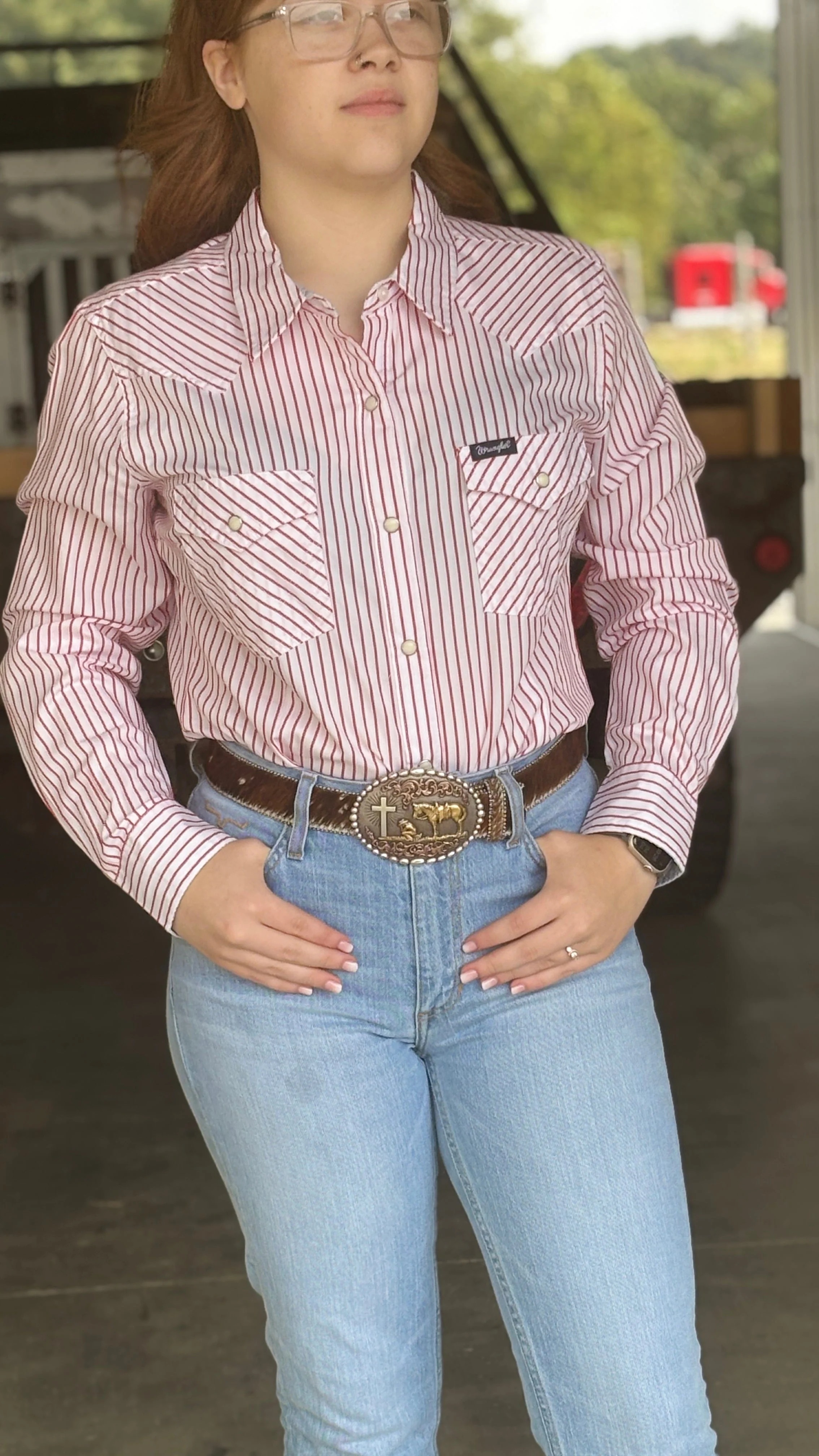 Wrangler Retro Western Snap ~ Red Stripe