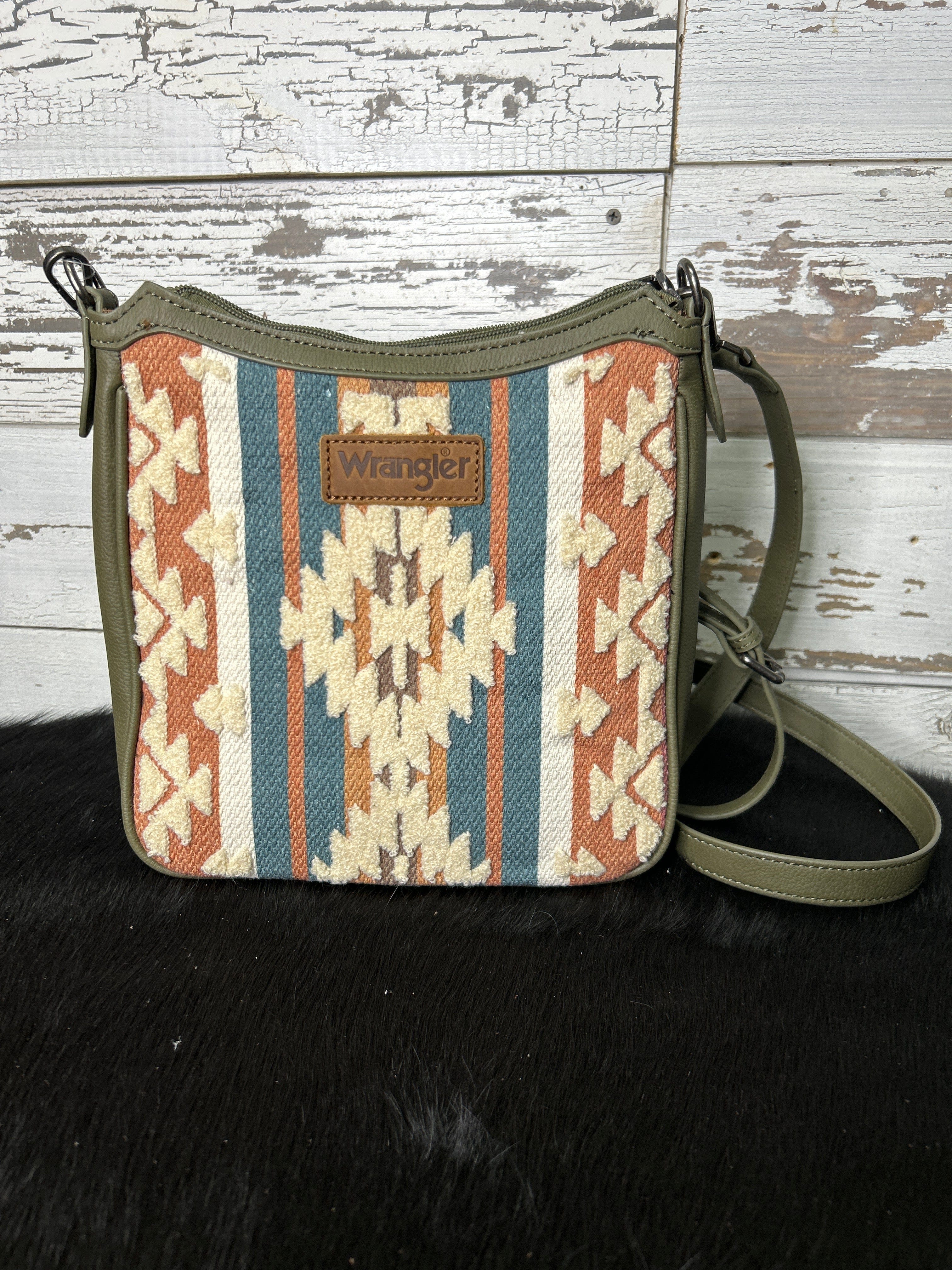 Wrangler Sherpa Aztec Canvas Crossbody - Green