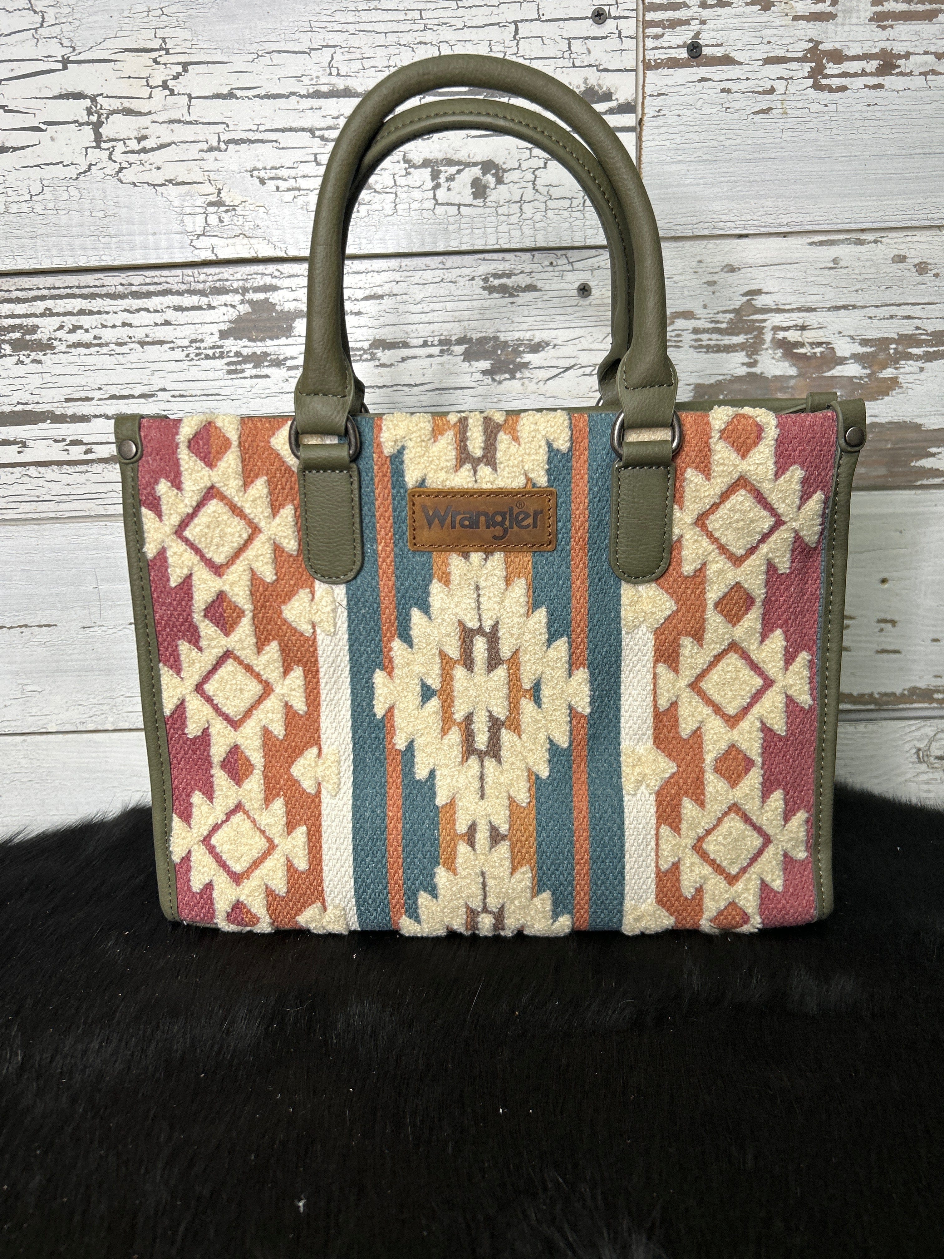Wrangler Sherpa Aztec Canvas Tote/Crossbody - Green