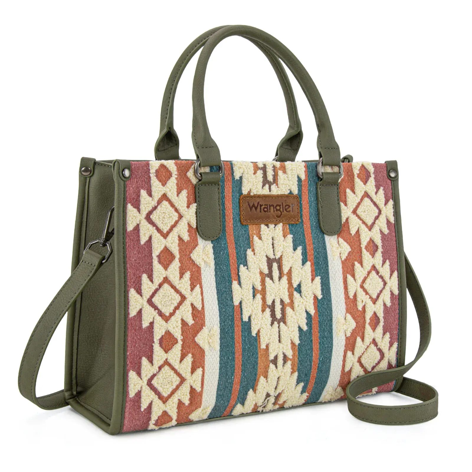 Wrangler Sherpa Aztec Canvas Tote/Crossbody - Green - Image 3