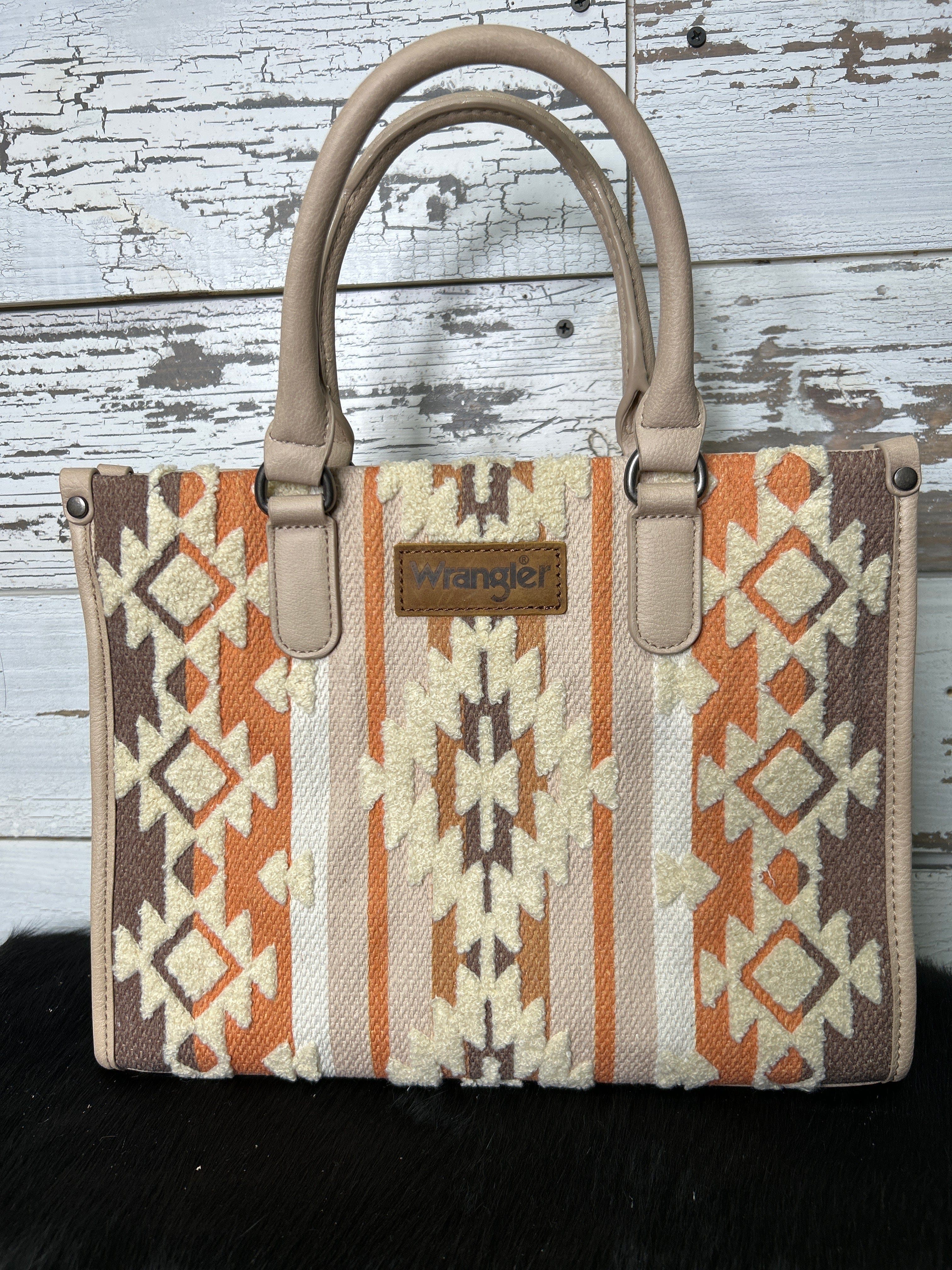 Wrangler Sherpa Aztec Canvas Tote/Crossbody - Tan