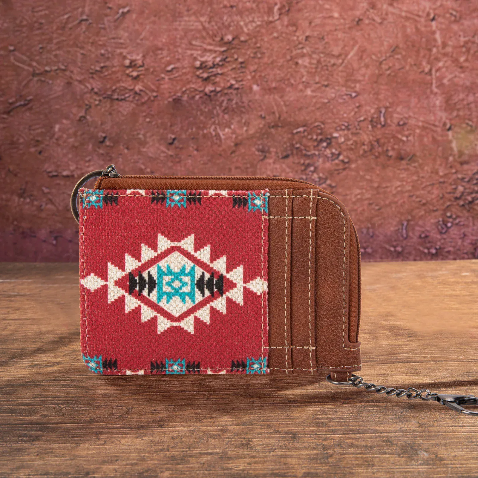 Wrangler Southwest Print Mini Zip Card Case ~ Burgundy