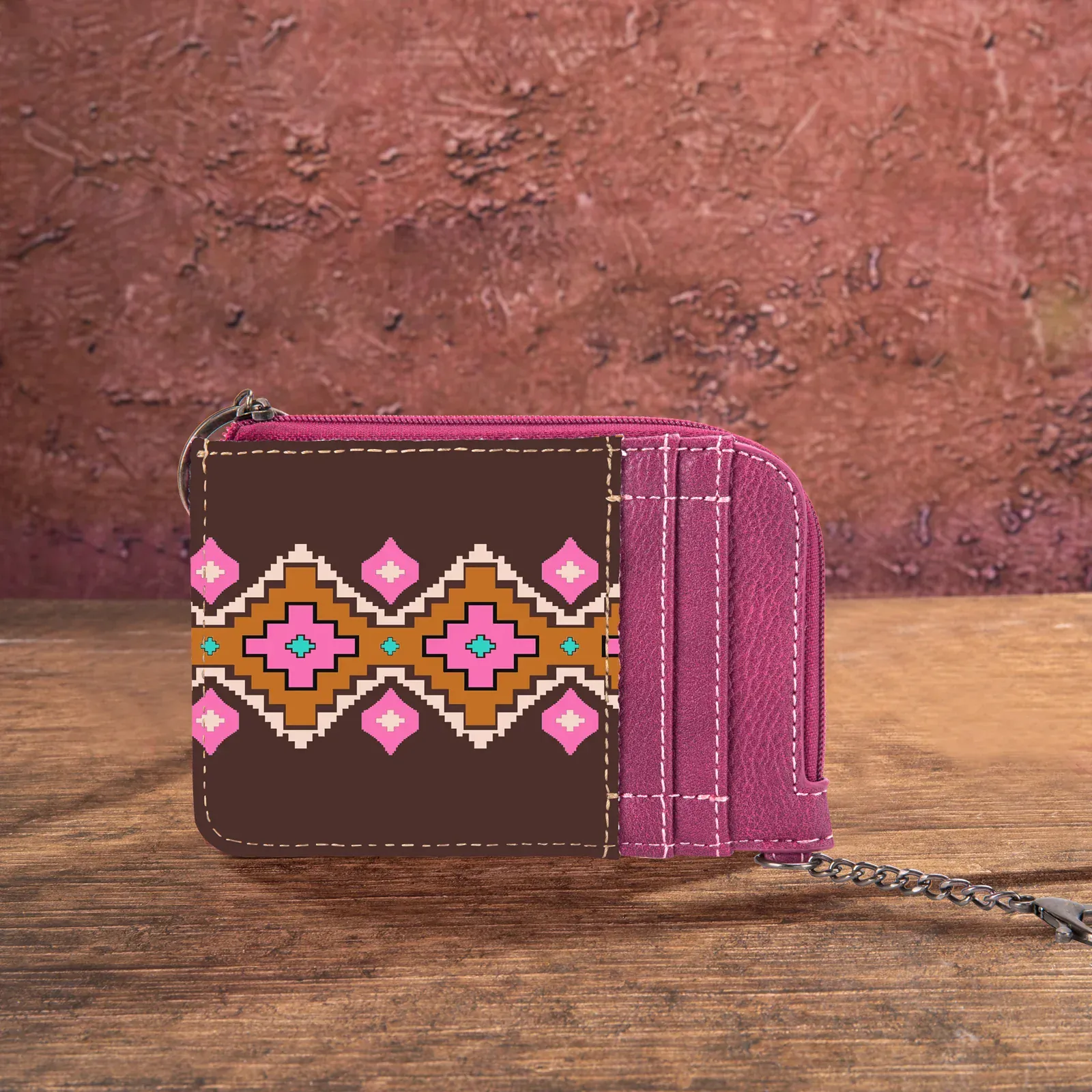 Wrangler Southwest Print Mini Zip Card Case ~ Hot Pink