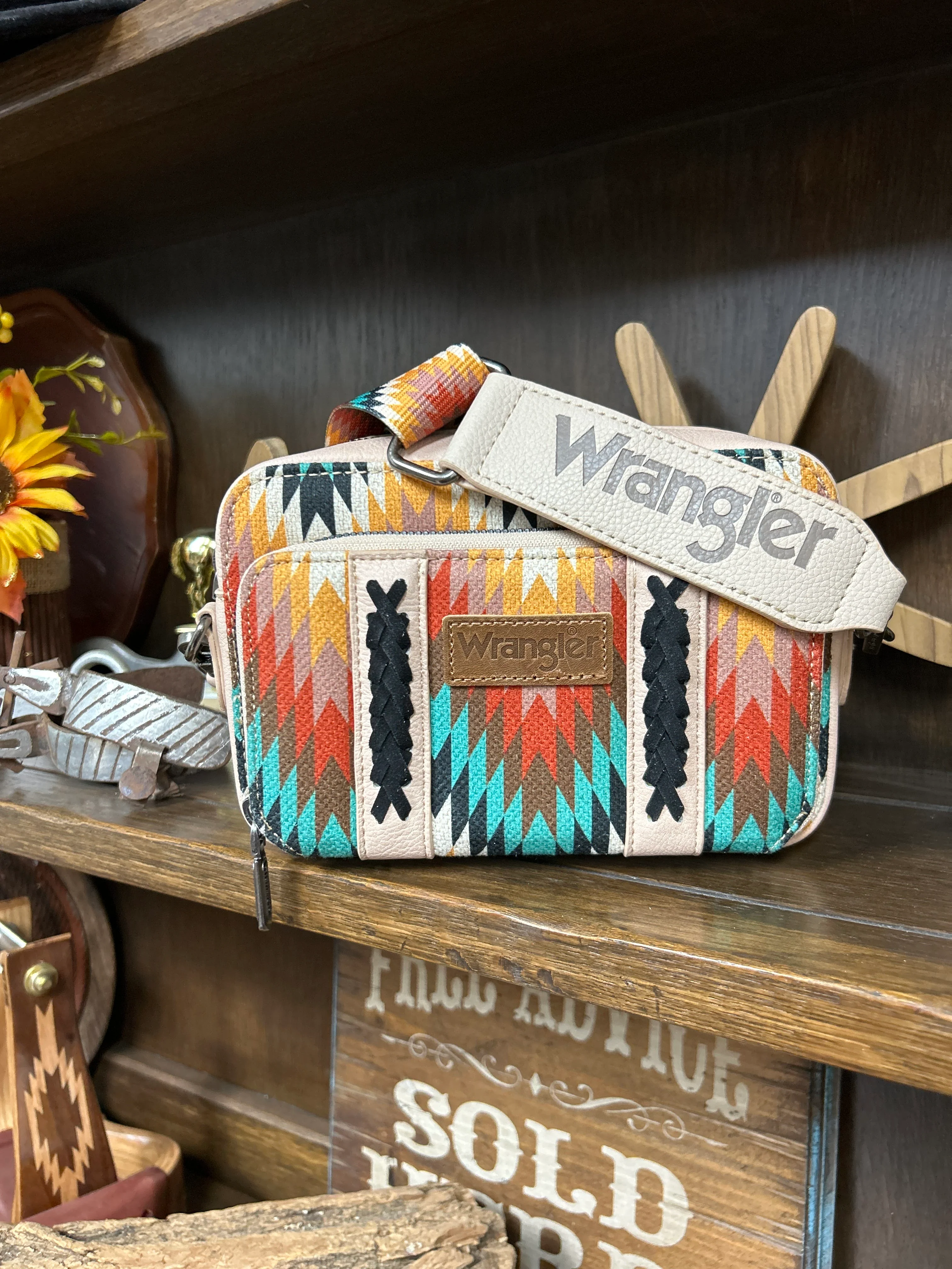 Wrangler Southwestern Dual Sided Crossbody ~ Tan
