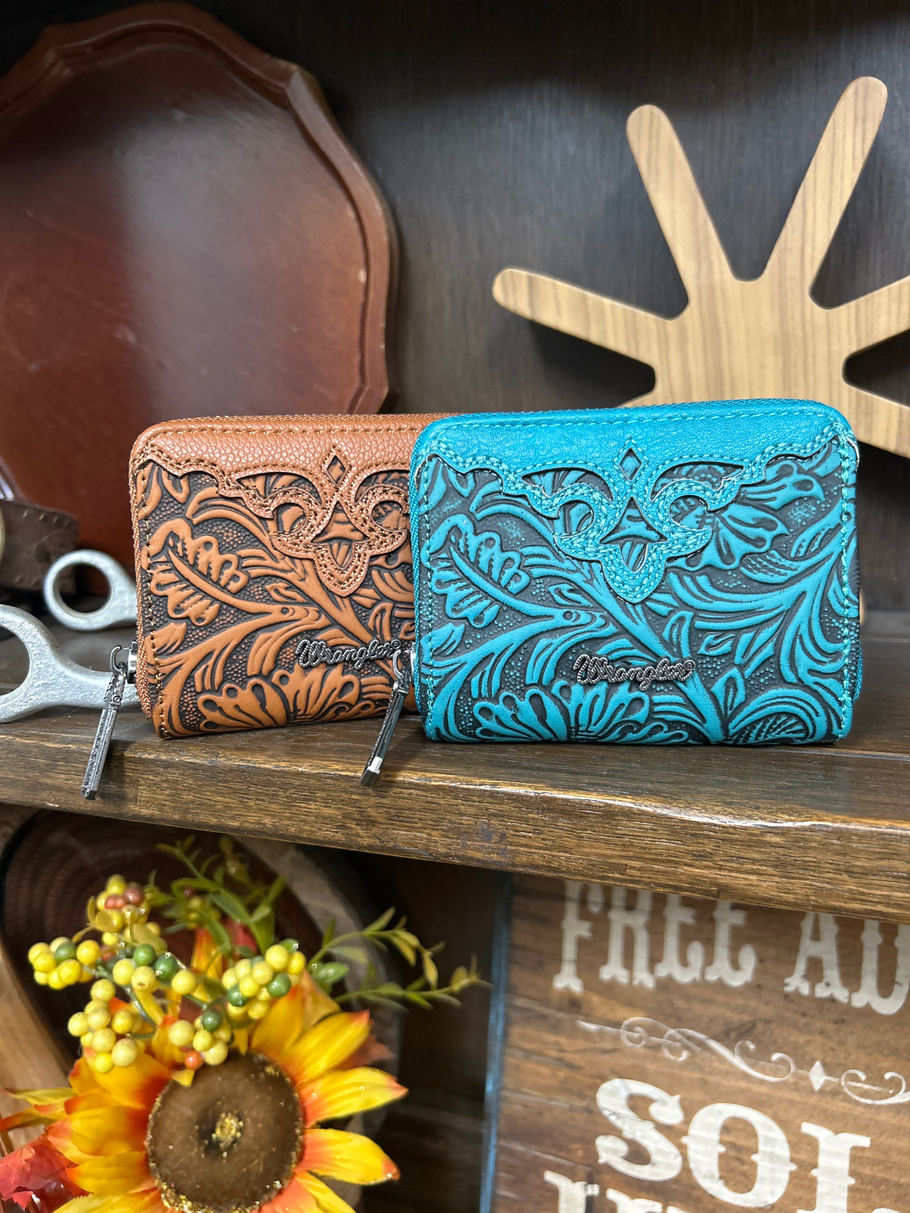 Wrangler Tooled Zip-Around Wallet ~ Brown