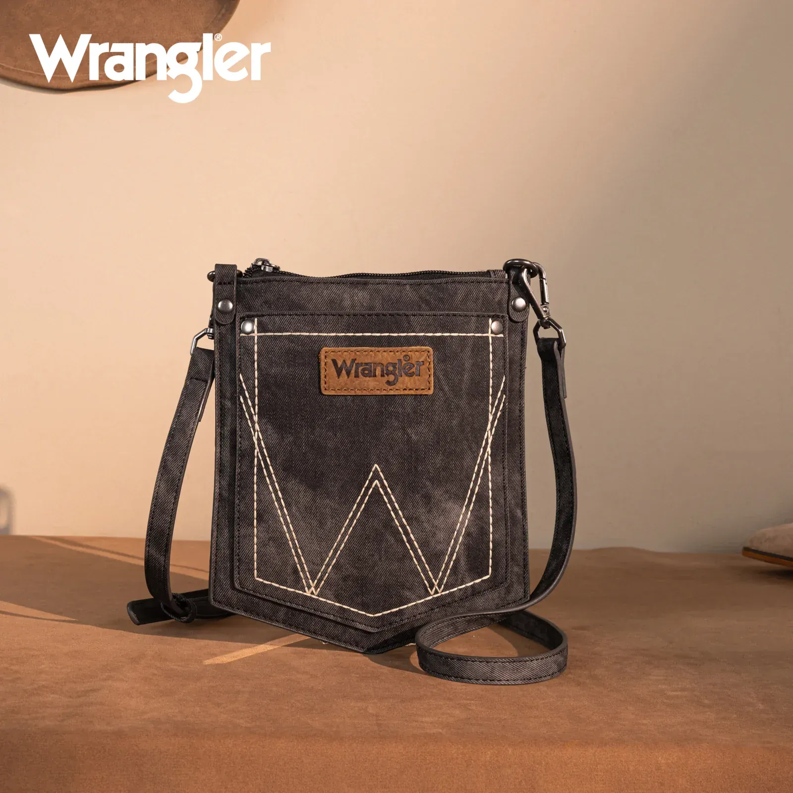 Wrangler "W" Stitch Denim Pocket Crossbody ~ Black