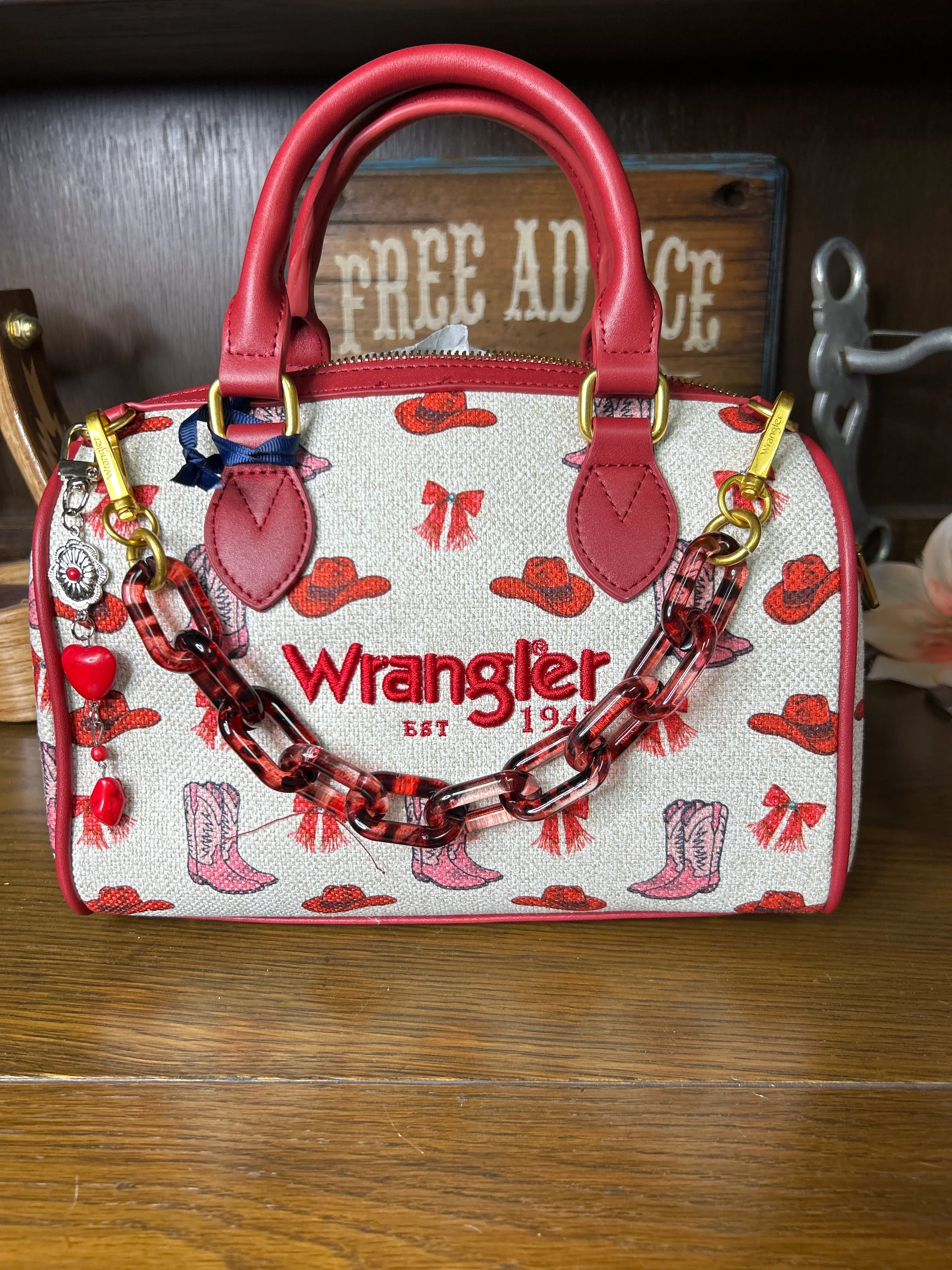 Wrangler Western Print Cowgirl Boston Bag ~ Pink